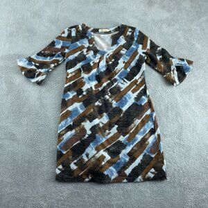 Aryeh Womens Multicolor Abstract Print Dress 3/4 Bell Polyester Size L 5343